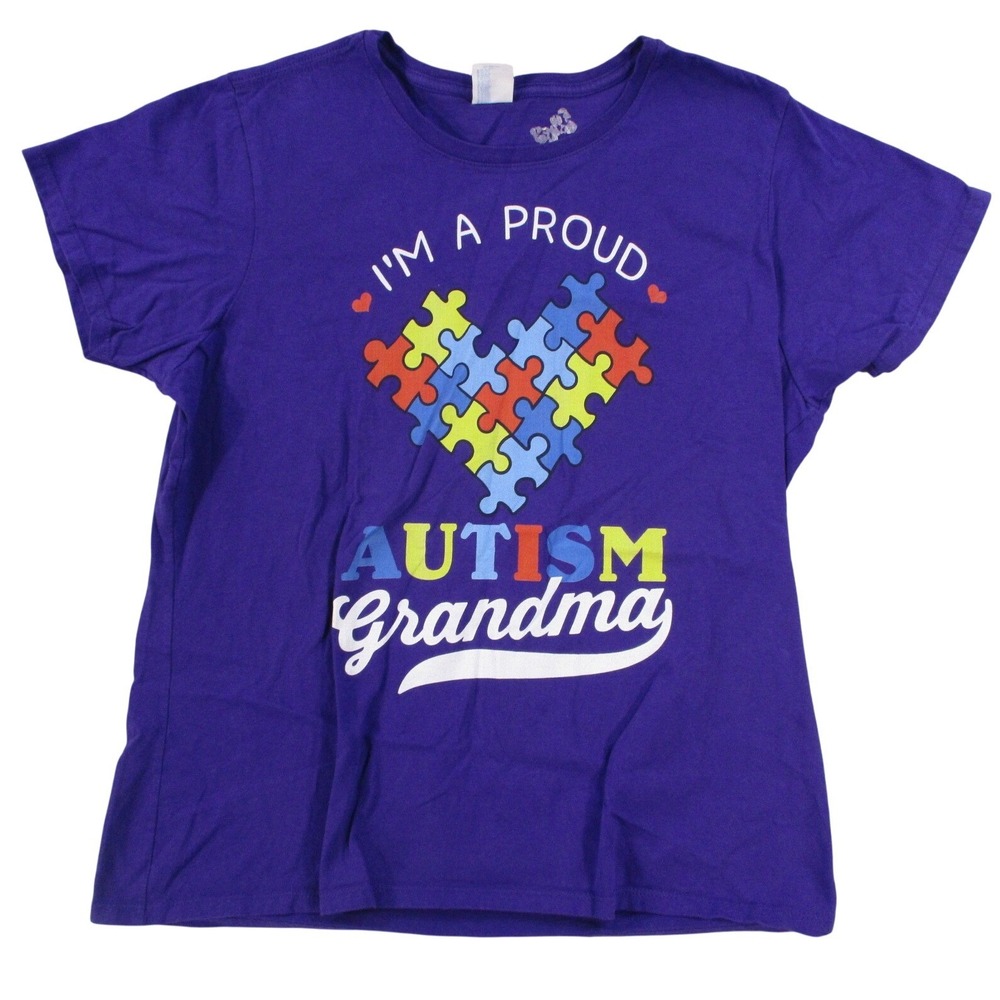 Port & Company Autism Grandma Purple T-Shirt Women XXL Puzzle Piece Heart Cotton
